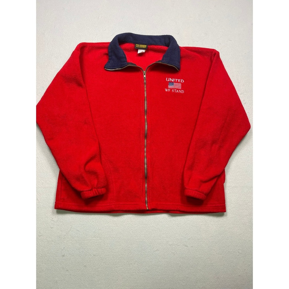 Vintage Colorado Fleece Jacket Mens Medium Red United We Stand USA Full Zip